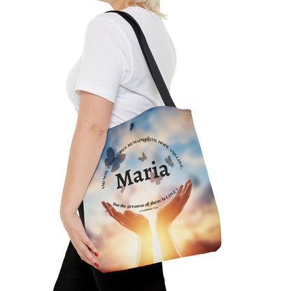 Inspirational Butterfly Tote Bag — Uplifting Hands & Quote All-Over Print