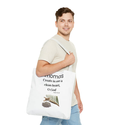 Personalized Faith Tote Bag — "Create in me a clean heart, O God" (Psalm 51:10)