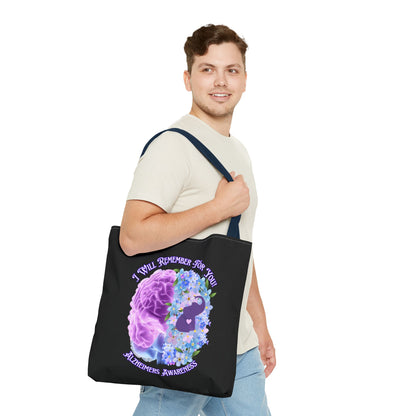 Alzheimer’s Awareness Tote Bag — “I Will Remember For You” Purple Brain Design