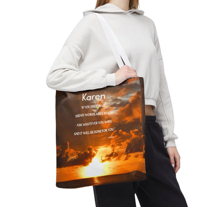 Personalized Sunset Tote Bag — Inspirational Quote All-Over Print