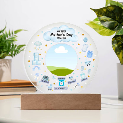 Our First Mother's Day Together Blue Design Acrylic Circle Plaque