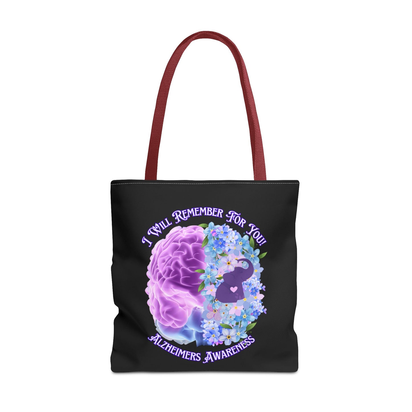Alzheimer’s Awareness Tote Bag — “I Will Remember For You” Purple Brain Design