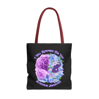 Alzheimer’s Awareness Tote Bag — “I Will Remember For You” Purple Brain Design