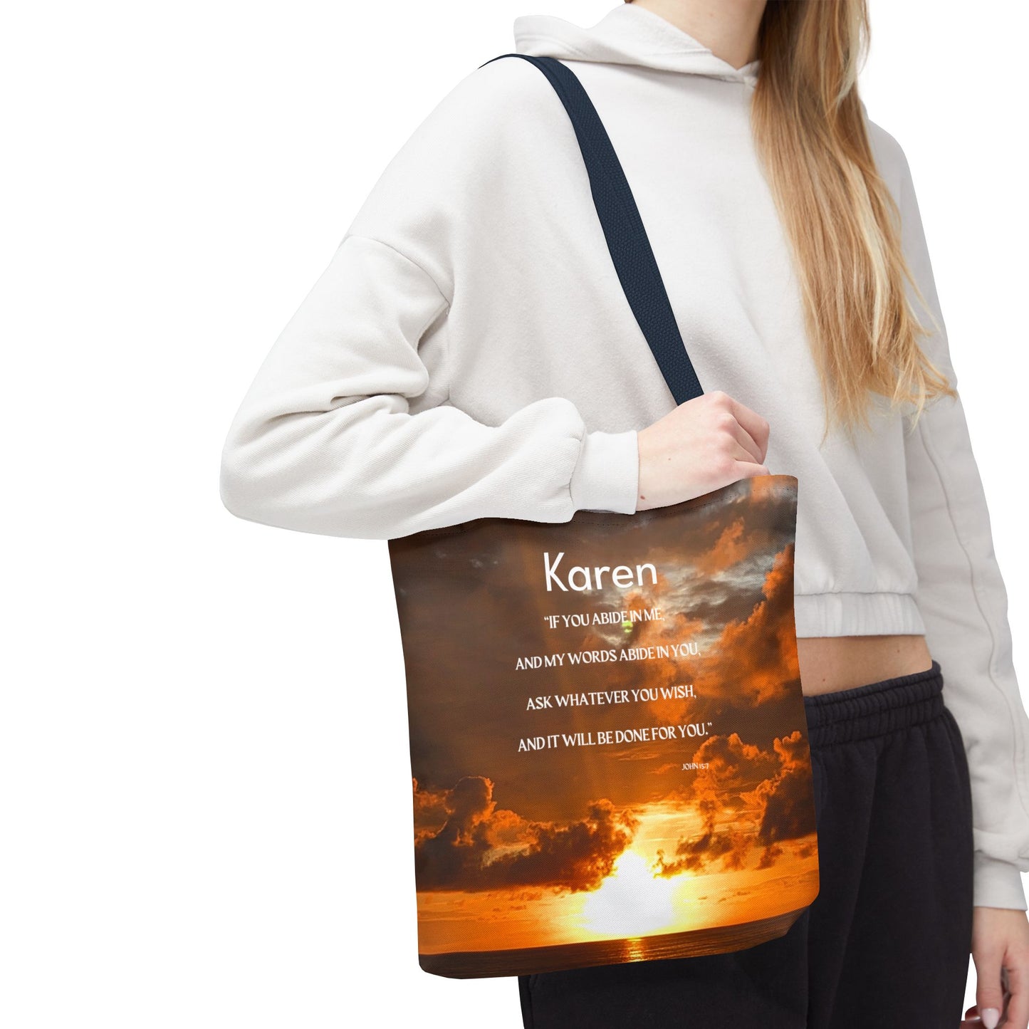 Personalized Sunset Tote Bag — Inspirational Quote All-Over Print