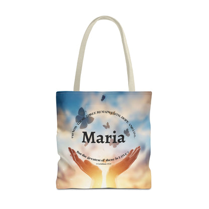 Inspirational Butterfly Tote Bag — Uplifting Hands & Quote All-Over Print