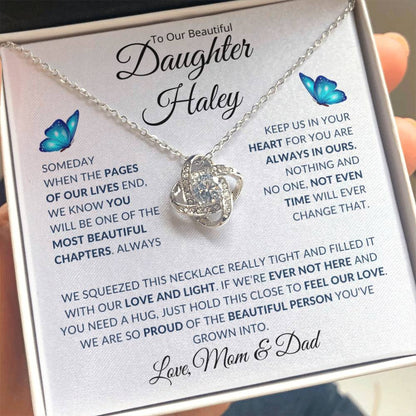 (BEST SELLER 🔥)Personalized To Our Beautiful Daughter... | Love Knot Necklace