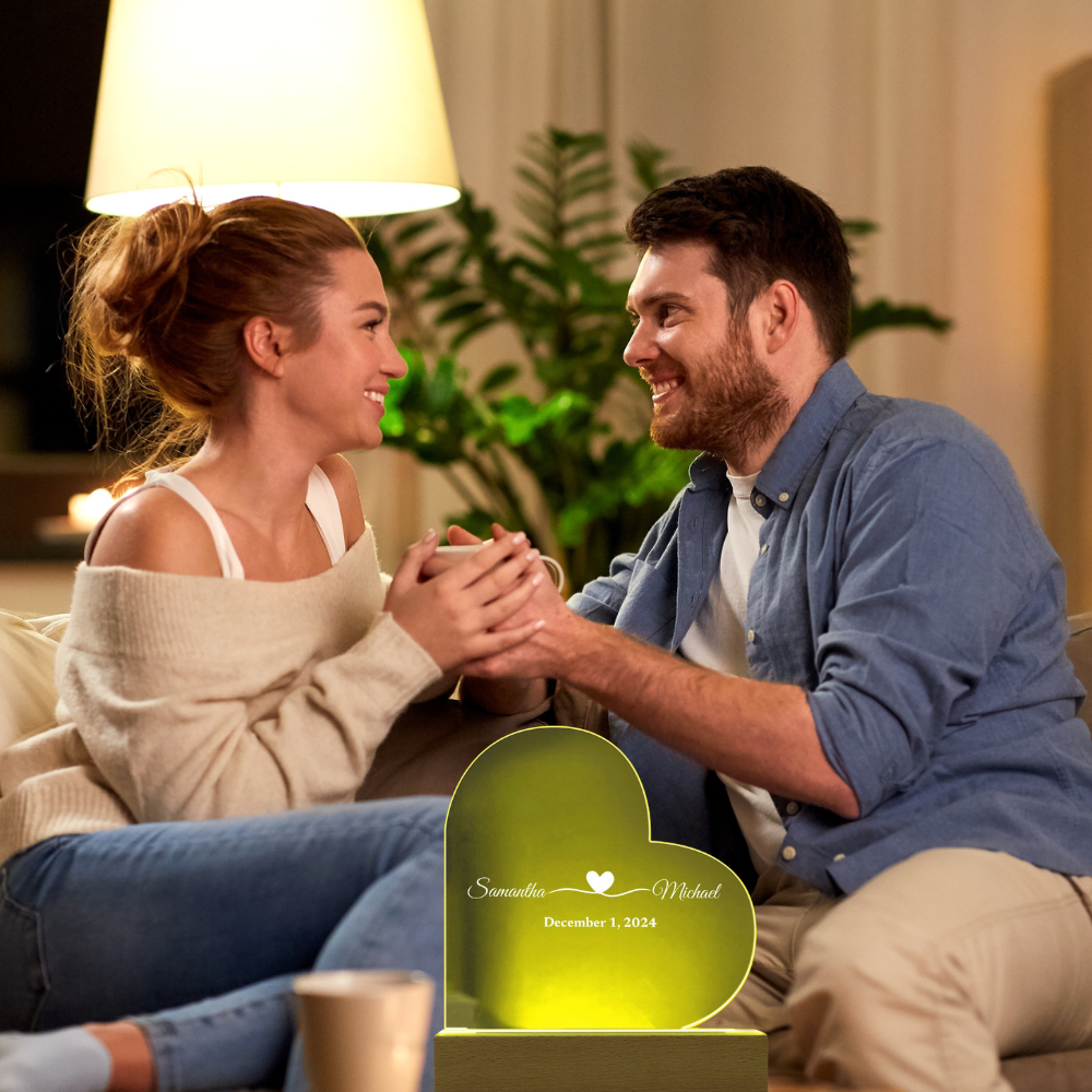 (TOP SELLER 🔥)Personalized Love Gift | Printed Heart Acrylic Plaque with LED Base