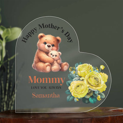 Personalized Happy Mother's Day Yellow Flower Acrylic Heart Block