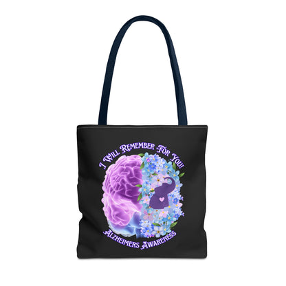 Alzheimer’s Awareness Tote Bag — “I Will Remember For You” Purple Brain Design