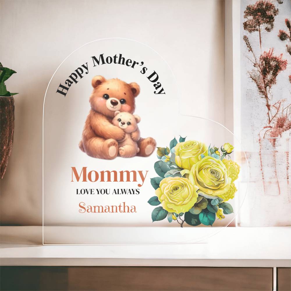 Personalized Happy Mother's Day Yellow Flower Acrylic Heart Block