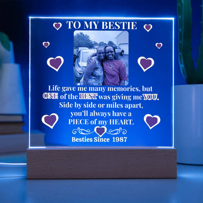To My Bestie Personalized Photo & Year Heart Emblem Acrylic Square Plaque