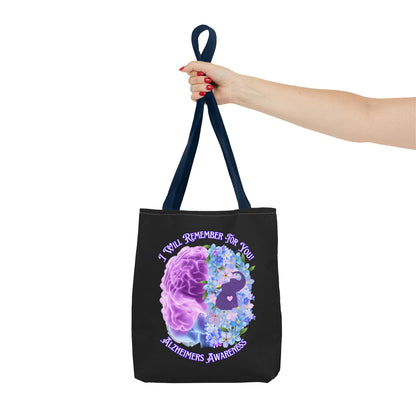 Alzheimer’s Awareness Tote Bag — “I Will Remember For You” Purple Brain Design