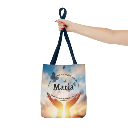 Inspirational Butterfly Tote Bag — Uplifting Hands & Quote All-Over Print