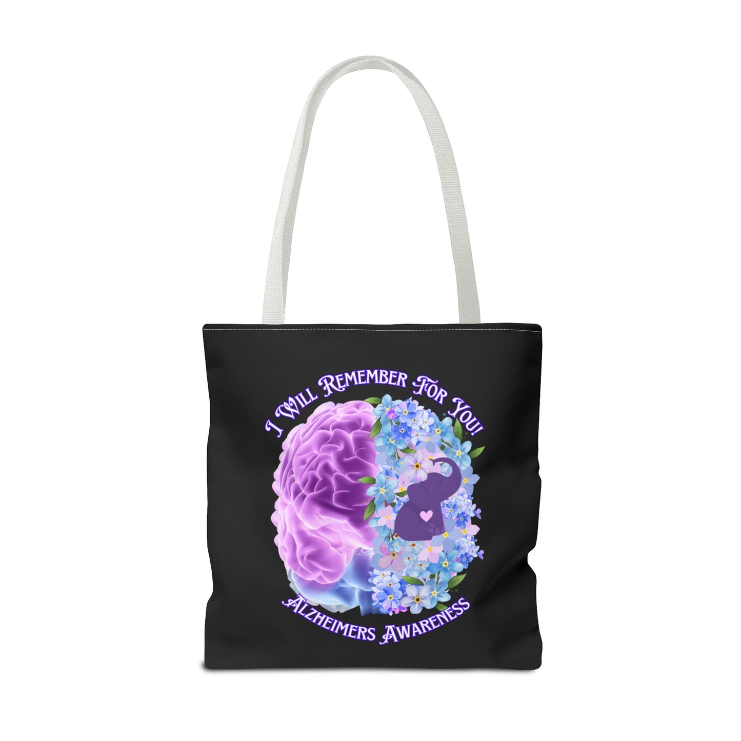 Alzheimer’s Awareness Tote Bag — “I Will Remember For You” Purple Brain Design