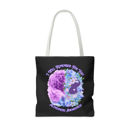 Alzheimer’s Awareness Tote Bag — “I Will Remember For You” Purple Brain Design