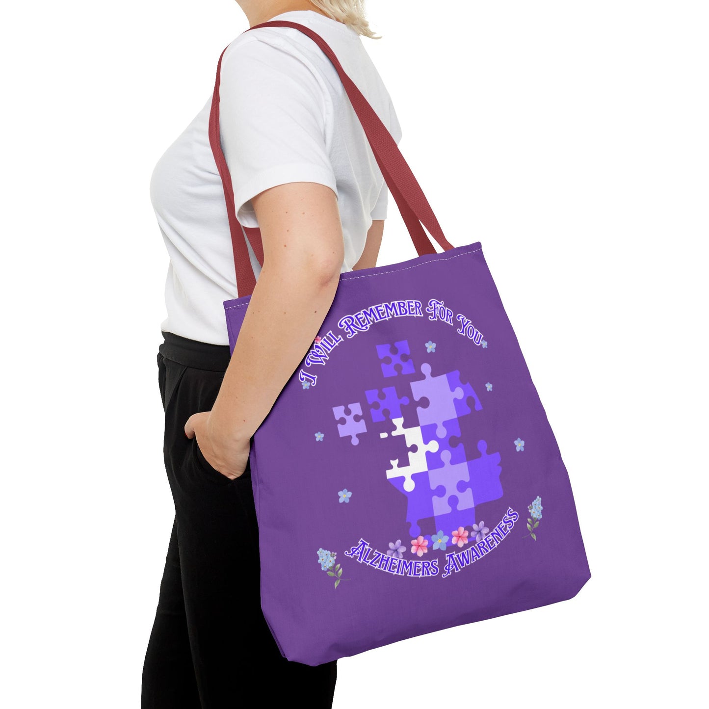 Autism Awareness Purple Puzzle Tote Bag – 'I Walk Because You Ride' Design