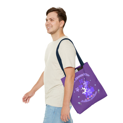 Autism Awareness Purple Puzzle Tote Bag – 'I Walk Because You Ride' Design