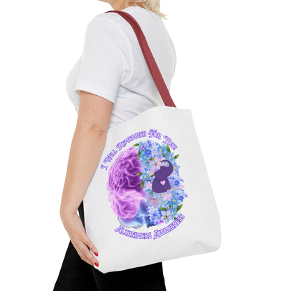 Alzheimer’s Awareness Tote Bag — “I Will Remember You” Purple Brain & Flowers Design