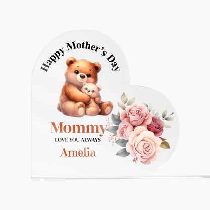 Personalized Happy Mother's Day Pink Flower Acrylic Heart Block