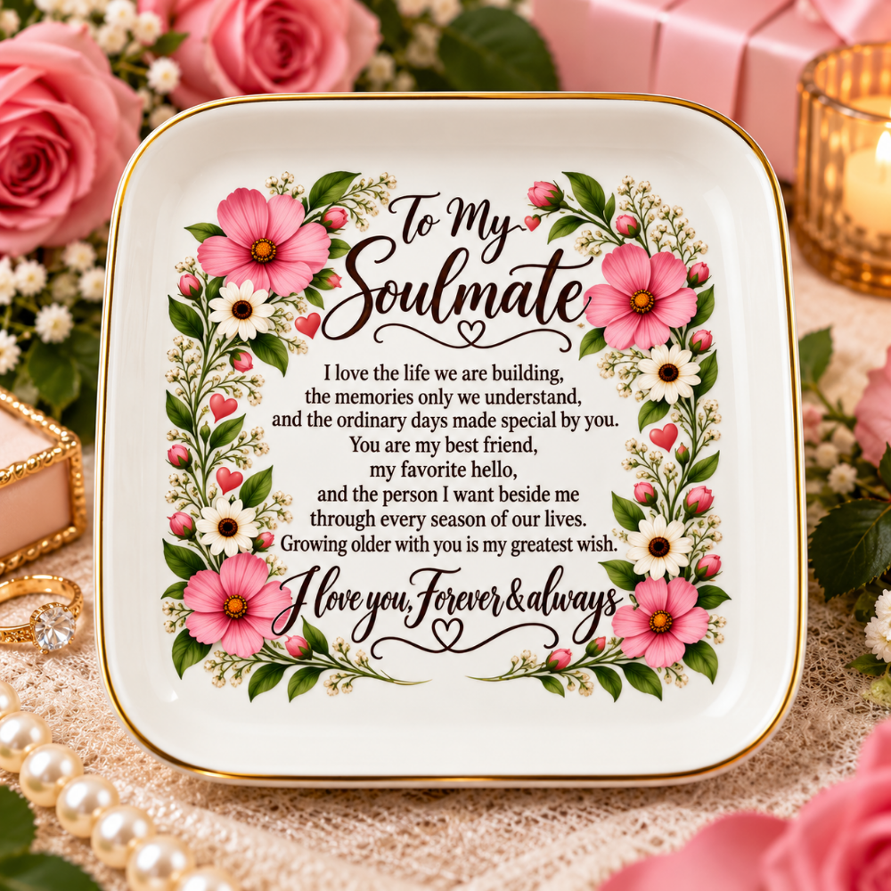 To My Soulmate Floral Jewelry Dish