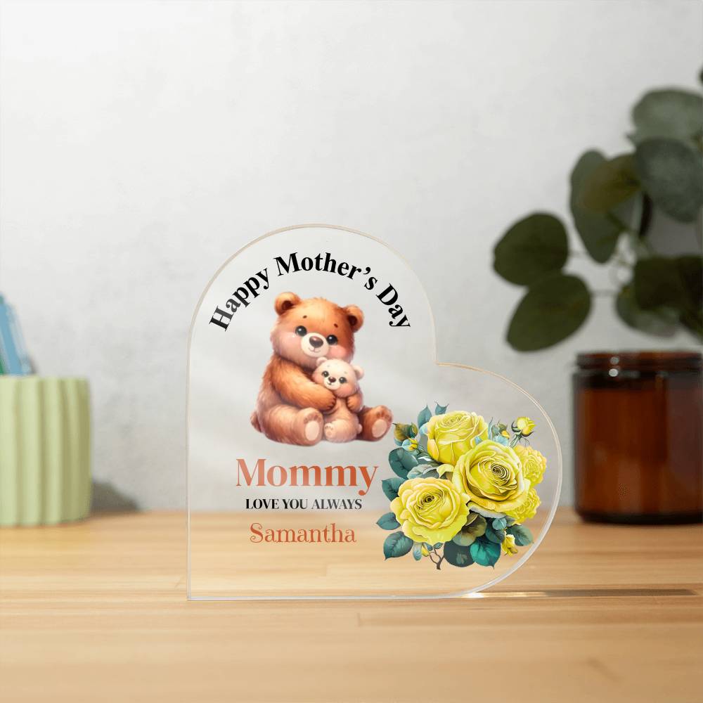 Personalized Happy Mother's Day Yellow Flower Acrylic Heart Block