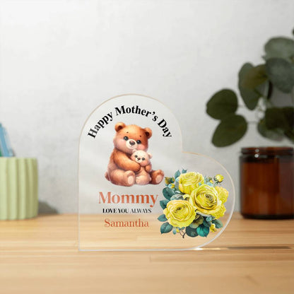 Personalized Happy Mother's Day Yellow Flower Acrylic Heart Block