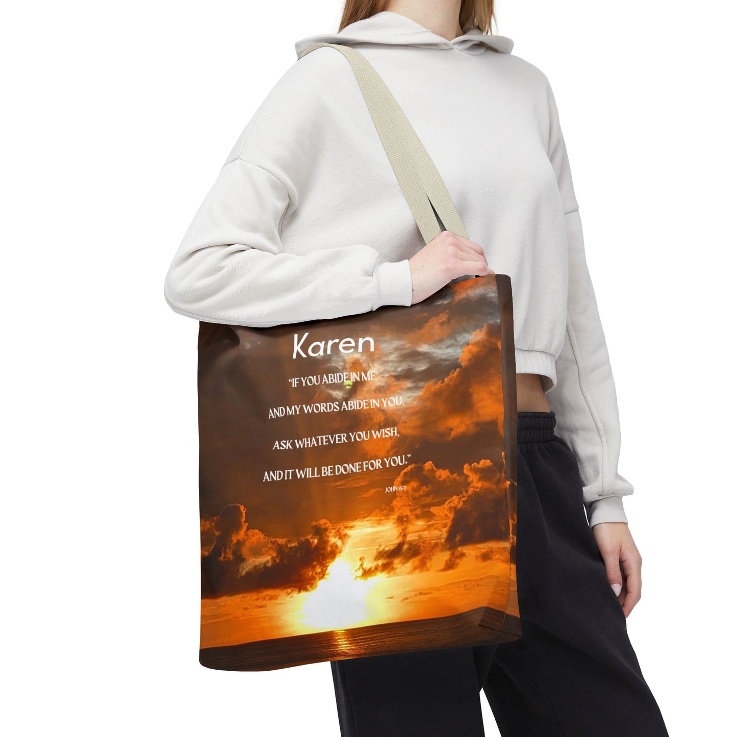 Personalized Sunset Tote Bag — Inspirational Quote All-Over Print