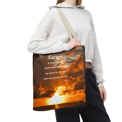 Personalized Sunset Tote Bag — Inspirational Quote All-Over Print