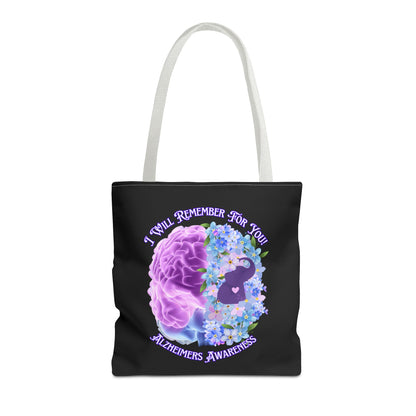 Alzheimer’s Awareness Tote Bag — “I Will Remember For You” Purple Brain Design