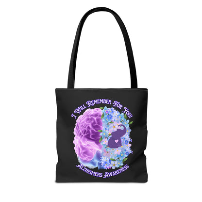 Alzheimer’s Awareness Tote Bag — “I Will Remember For You” Purple Brain Design
