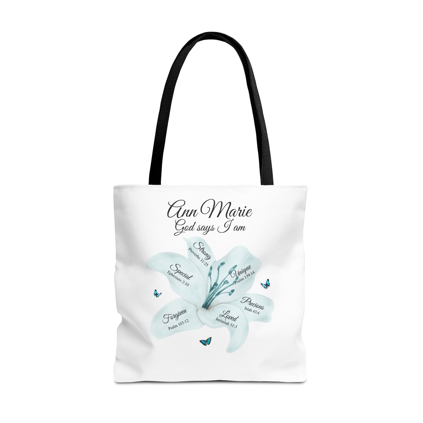 Personalized Floral Name Tote Bag – "God Says I Am" Inspirational Lily Tote