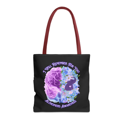 Alzheimer’s Awareness Tote Bag — “I Will Remember For You” Purple Brain Design