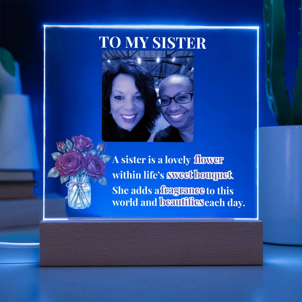 To My Sister Personalized Photo & Birth Flower Acrylic Square Plaque