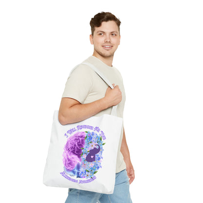 Alzheimer’s Awareness Tote Bag — “I Will Remember You” Purple Brain & Flowers Design