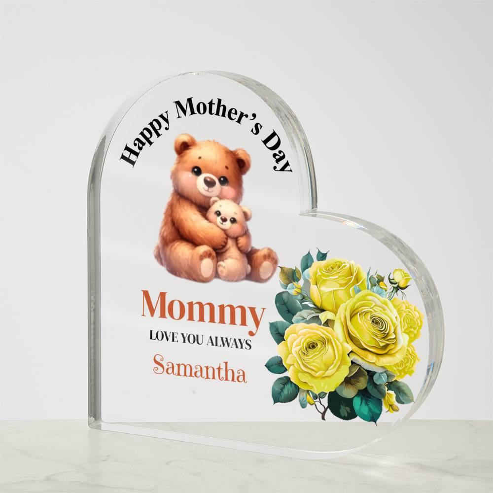 Personalized Happy Mother's Day Yellow Flower Acrylic Heart Block