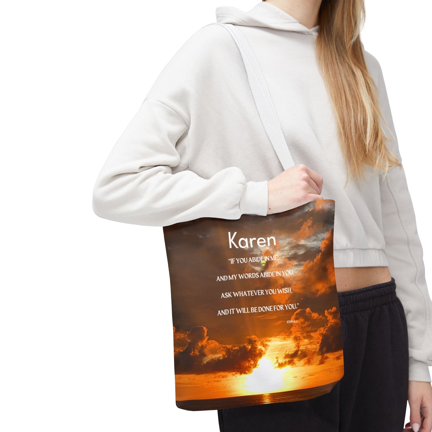Personalized Sunset Tote Bag — Inspirational Quote All-Over Print