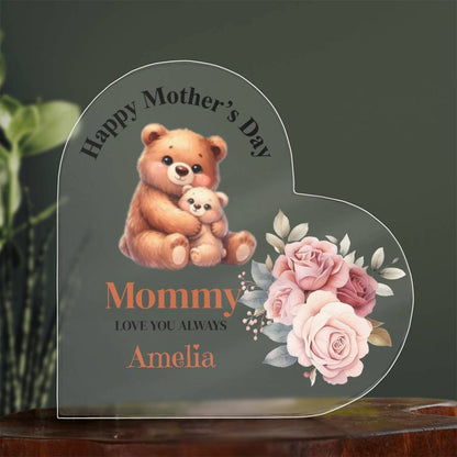 Personalized Happy Mother's Day Pink Flower Acrylic Heart Block