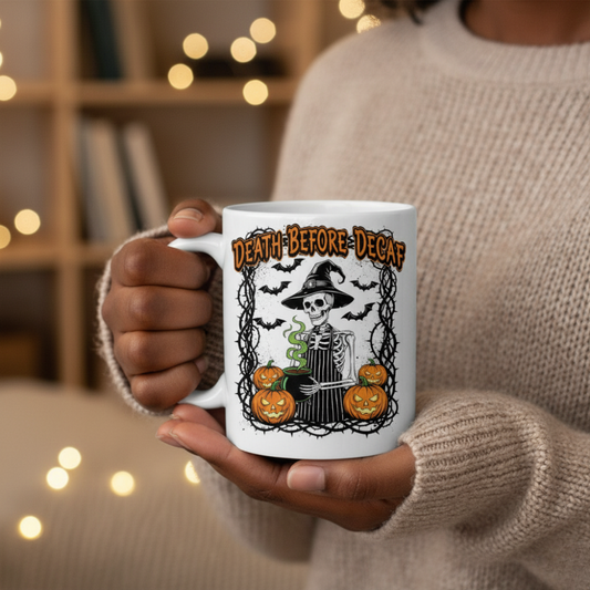 Death Before Decaf Skeleton Barista Mug