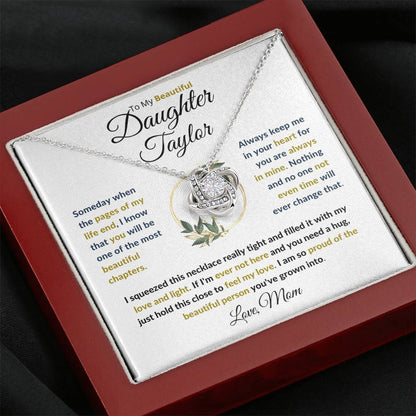 (BEST SELLER 🔥)Personalized To My Beautiful Daughter (Black & Gold Print).....Love Knot Necklace