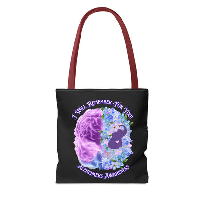Alzheimer’s Awareness Tote Bag — “I Will Remember For You” Purple Brain Design
