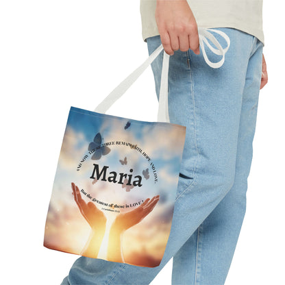 Inspirational Butterfly Tote Bag — Uplifting Hands & Quote All-Over Print