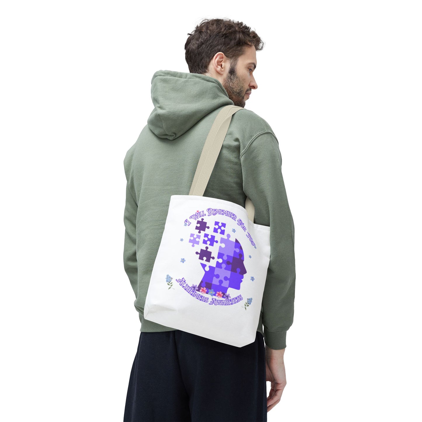 Alzheimers Awareness Puzzle Head Tote Bag — Inspirational Carryall