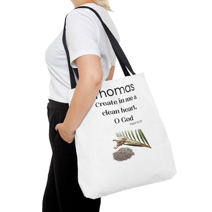 Personalized Faith Tote Bag — "Create in me a clean heart, O God" (Psalm 51:10)