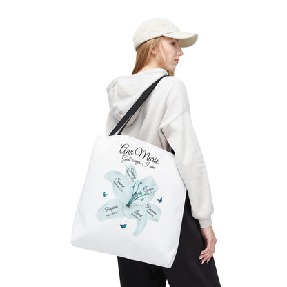 Personalized Floral Name Tote Bag – "God Says I Am" Inspirational Lily Tote
