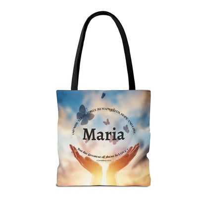 Inspirational Butterfly Tote Bag — Uplifting Hands & Quote All-Over Print