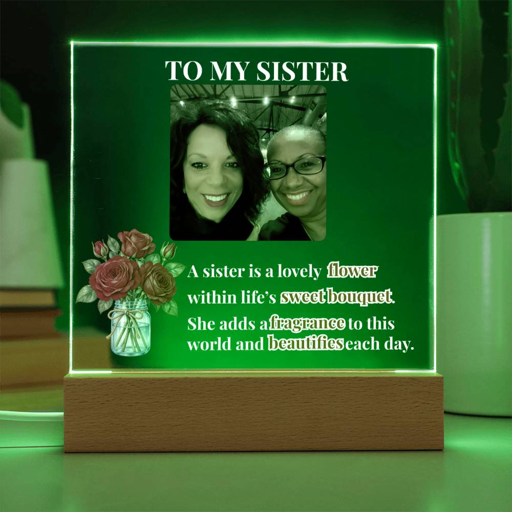 To My Sister Personalized Photo & Birth Flower Acrylic Square Plaque