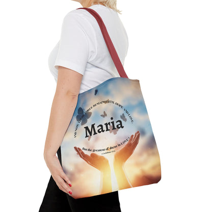 Inspirational Butterfly Tote Bag — Uplifting Hands & Quote All-Over Print