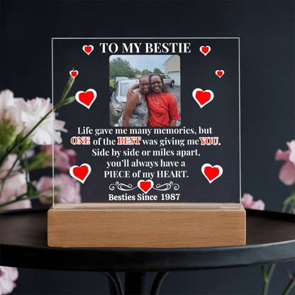 To My Bestie Personalized Photo & Year Heart Emblem Acrylic Square Plaque