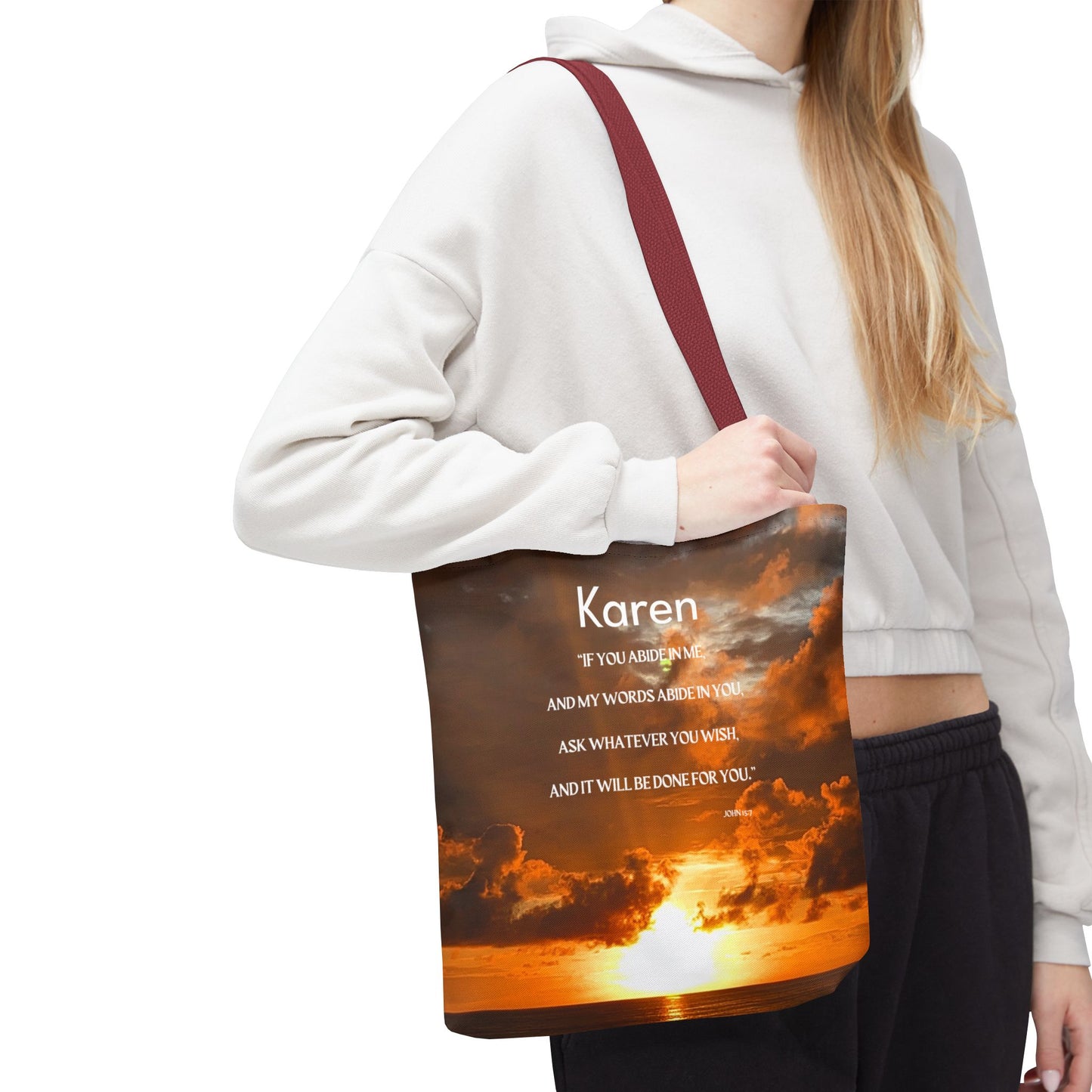 Personalized Sunset Tote Bag — Inspirational Quote All-Over Print