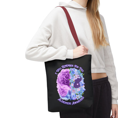 Alzheimer’s Awareness Tote Bag — “I Will Remember For You” Purple Brain Design